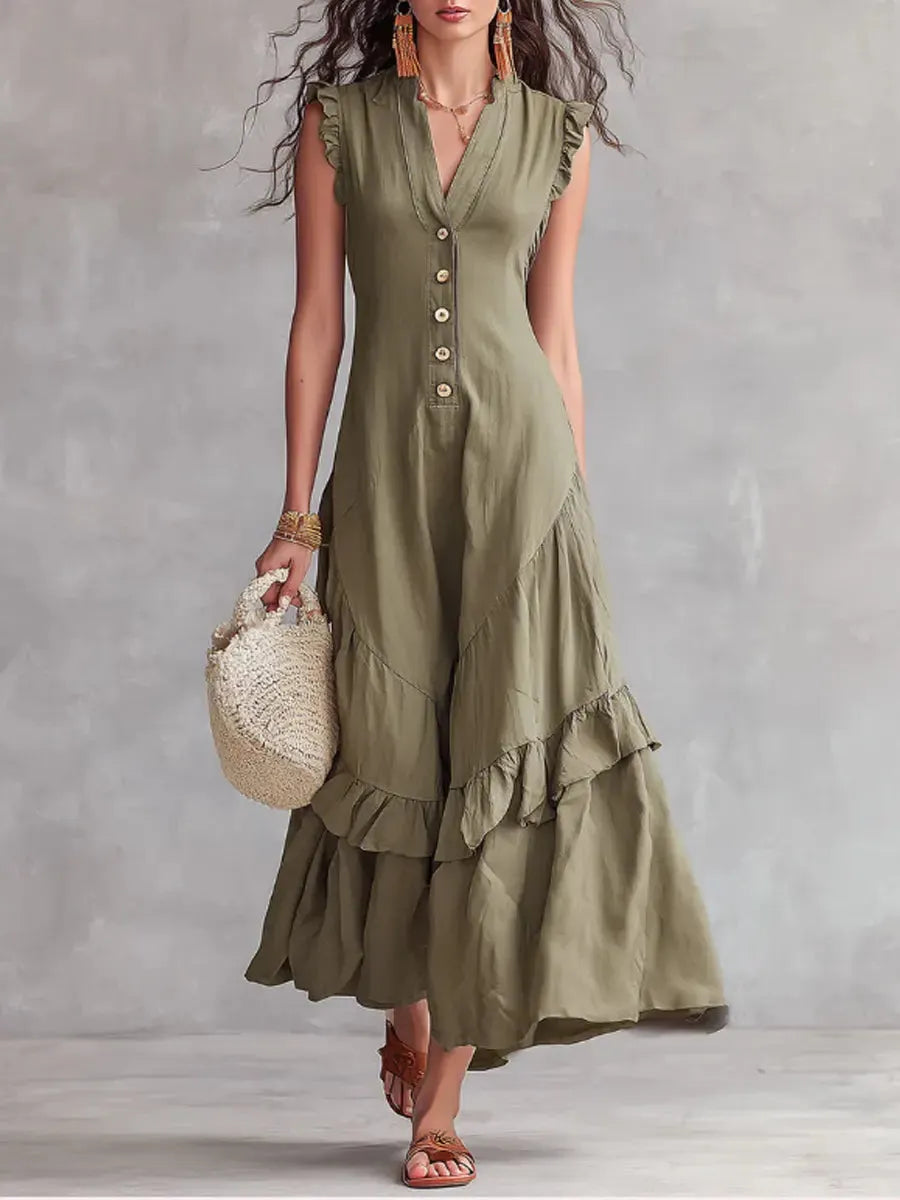 Women's Minimalist Lace Cotton And Linen Dress