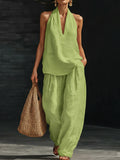 Casual And Cozy Minimalist Linen Two-piece Set