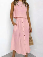 Cotton And Linen Two-Piece Dress Set