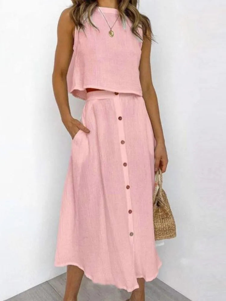 Cotton And Linen Two-Piece Dress Set
