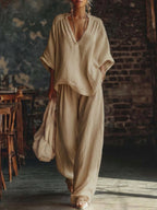 Cozy Minimalist Loose Linen Cotton Two-piece Set