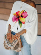 Stylish And Comfortable Two-piece Set: Floral-print Linen-cotton Top And Solid-color Trousers