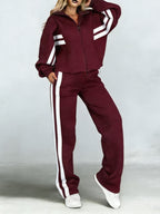 Stylish Cozy Contrasting Colors Shirt & Wide-leg Pants Linen Cotton Two-piece Set