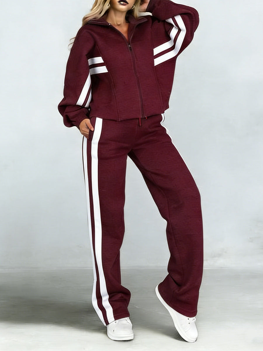 Stylish Cozy Contrasting Colors Shirt & Wide-leg Pants Linen Cotton Two-piece Set