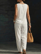 Women's Sleeveless Cowl-neck Top And Pant Set
