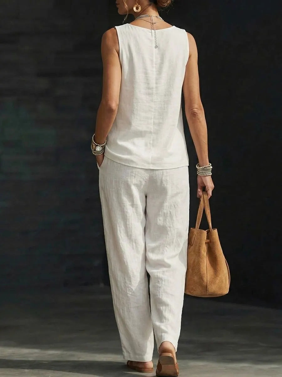 Women's Sleeveless Cowl-neck Top And Pant Set