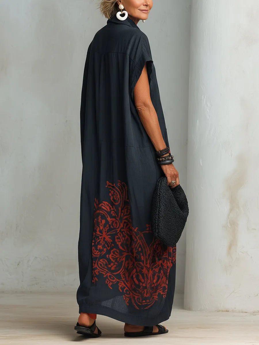 Loose-fit Cotton-linen Shirt Dress With Abstract Print