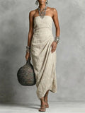 Women's Elegant Strapless Ruched Linen Cotton Dress