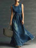 Women Stylish Art Casual Loose Washed Denim Midi Dress