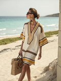 Cotton and Linen Women's V-neck Short Skirt