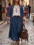 Women's Casual Cotton-linen Set: Loose-fit Long-sleeve Cardigan & High-waisted Wide-leg Pants
