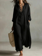 Women's Solid Color Art Casual Fashion Cotton Linen Maxi Dress