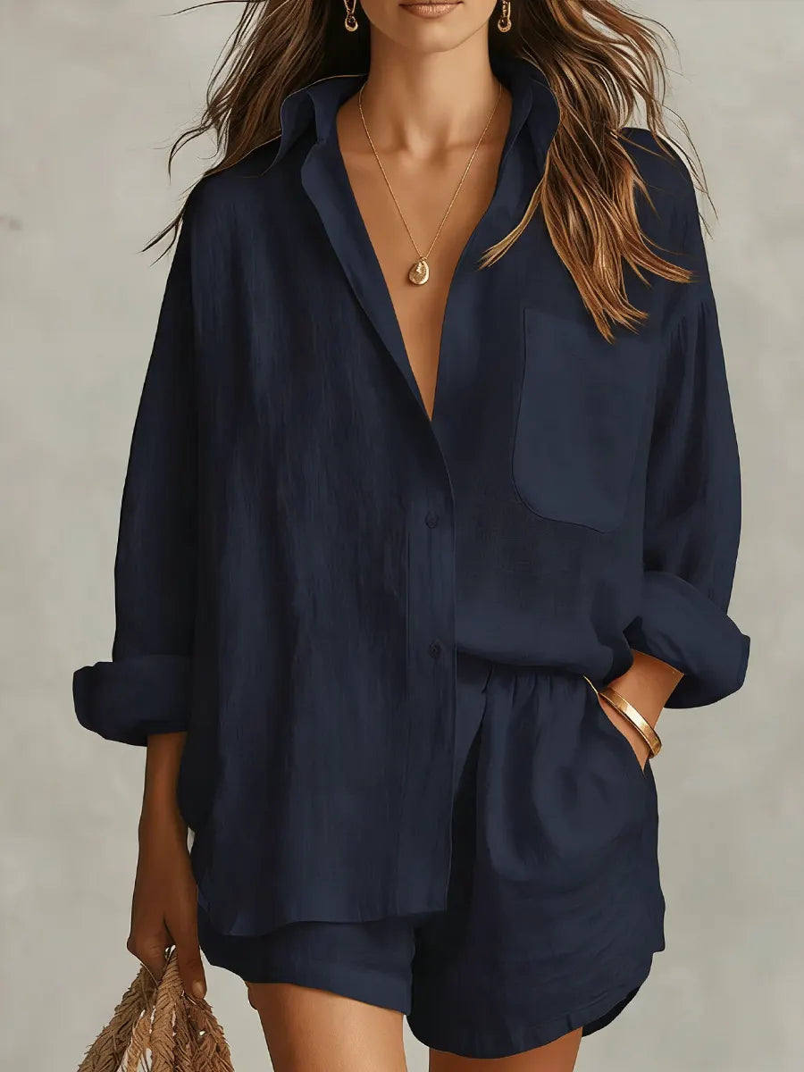 Women's Minimalist Cotton And Linen Shirt Set