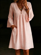 Women's V-neck Ruffle Sleeves Cotton Dress