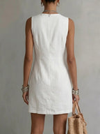Women's Sleeveless V-neck Cotton-linen Dress