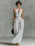 Retro Striped Sleeveless Top + High-waisted Wide-leg Pants Two-piece Set