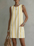 Women's Classic Striped Round-neck Sleeveless Pocket Dress