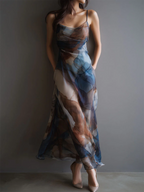 Elegant And Flowing Watercolor-print Dress