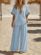 Casual Linen And Cotton Two-piece Set