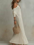 Boho Cozy Off-shoulder Knit Maxi Dress