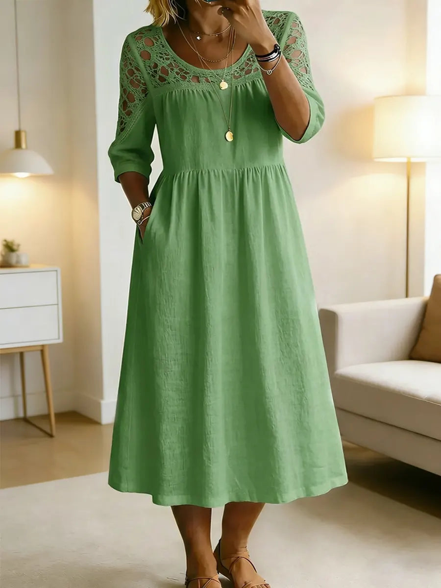 Women's Retro Stylish Hollow Patchwork Cotton Maxi Dress