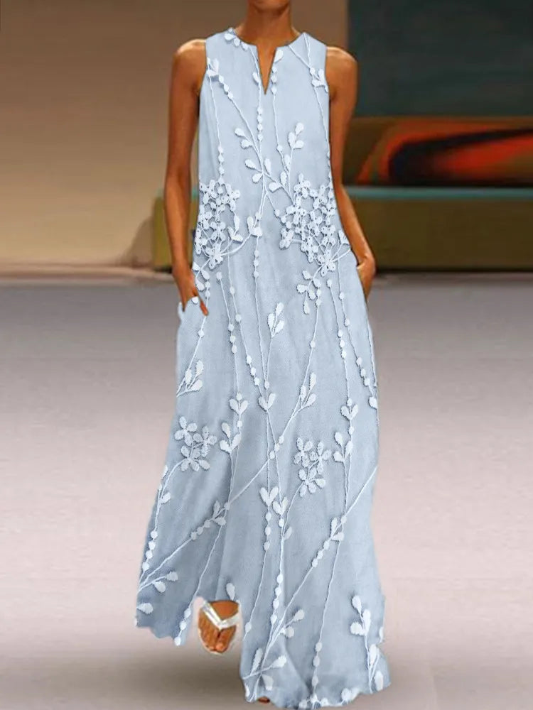Classy Floral Lace Embroidered Flowy Maxi Dress