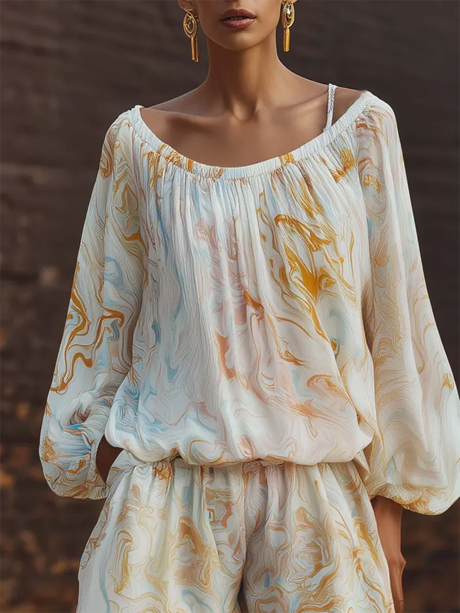 Boho Vintage Print Shirt & Shorts Two-piece Set