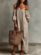 Stylish Off-shoulder Striped Dress