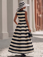 Elegant Black And White Striped Maxi Dress