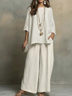 Women's Casual Simple Cotton And Linen Set