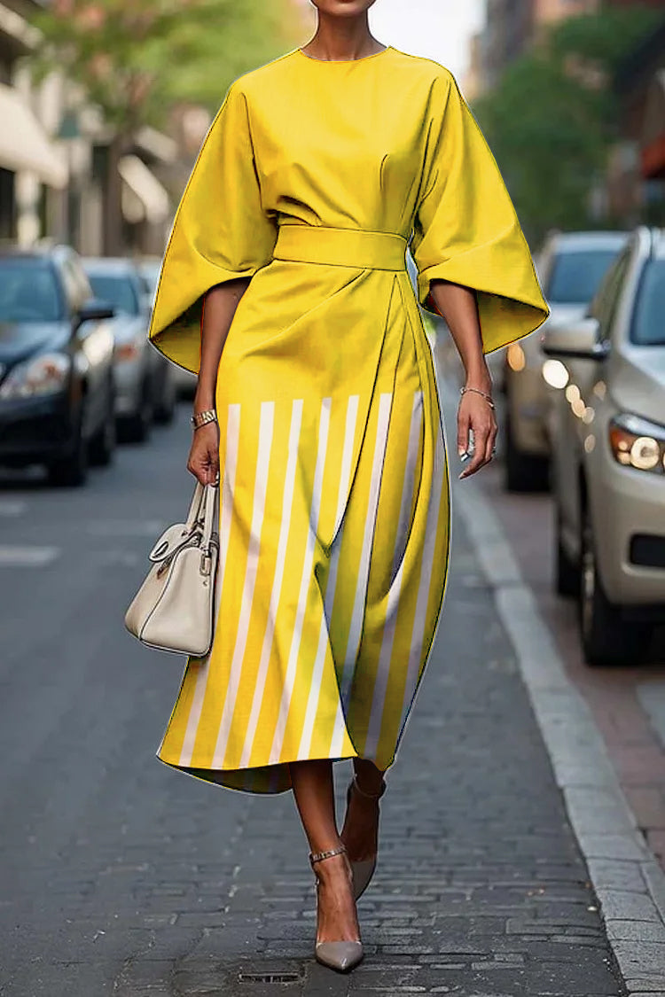Women's Vintage Elegant Geometric Abstract Print Midi Dress