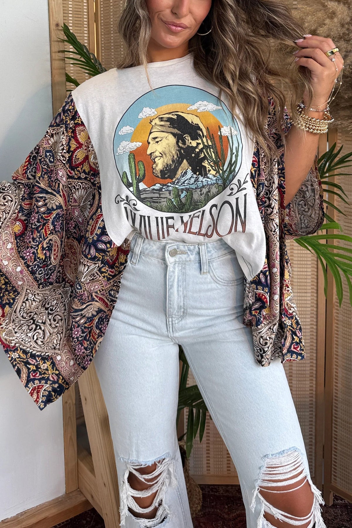 Willie Nelson Mix & Match Tee Cream Floral