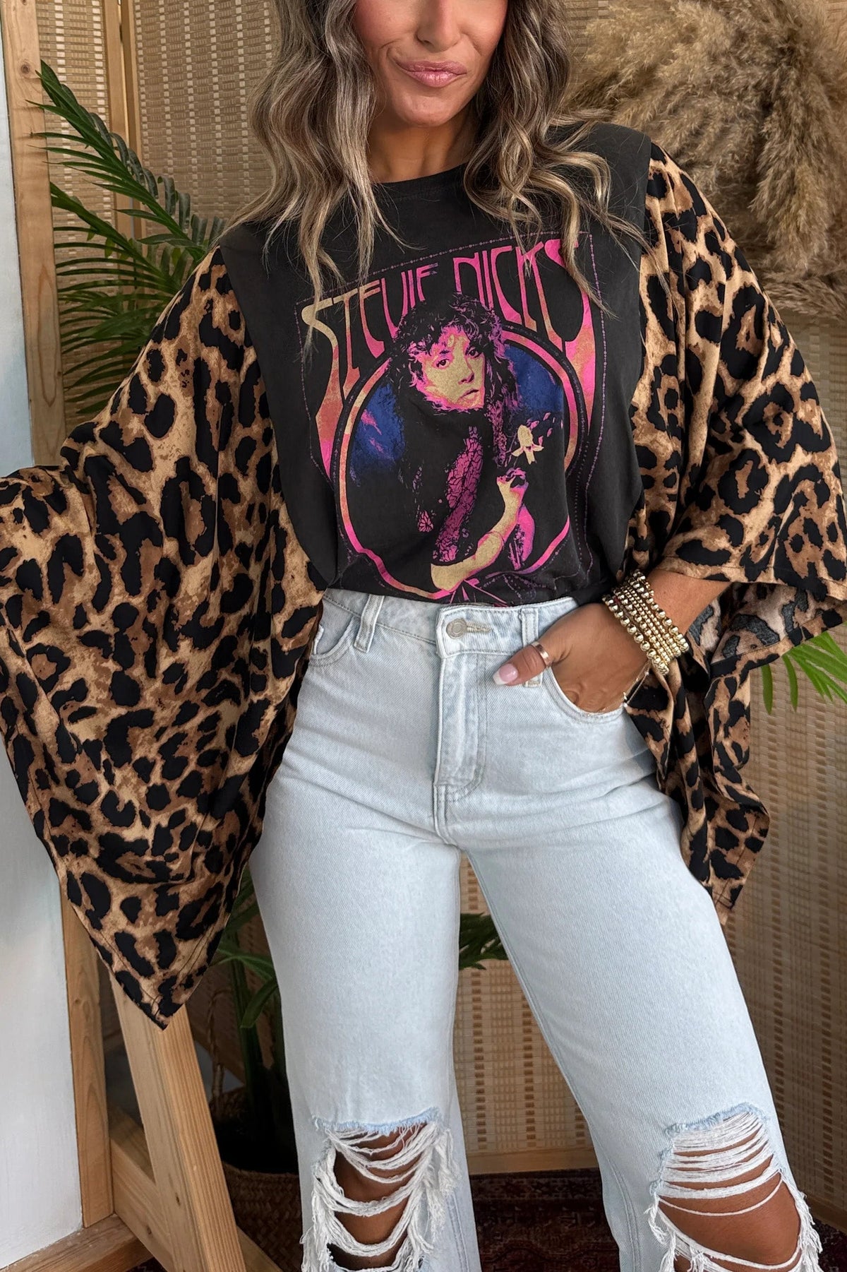 Stevie Nicks Mix & Match Tee Black Cheetah