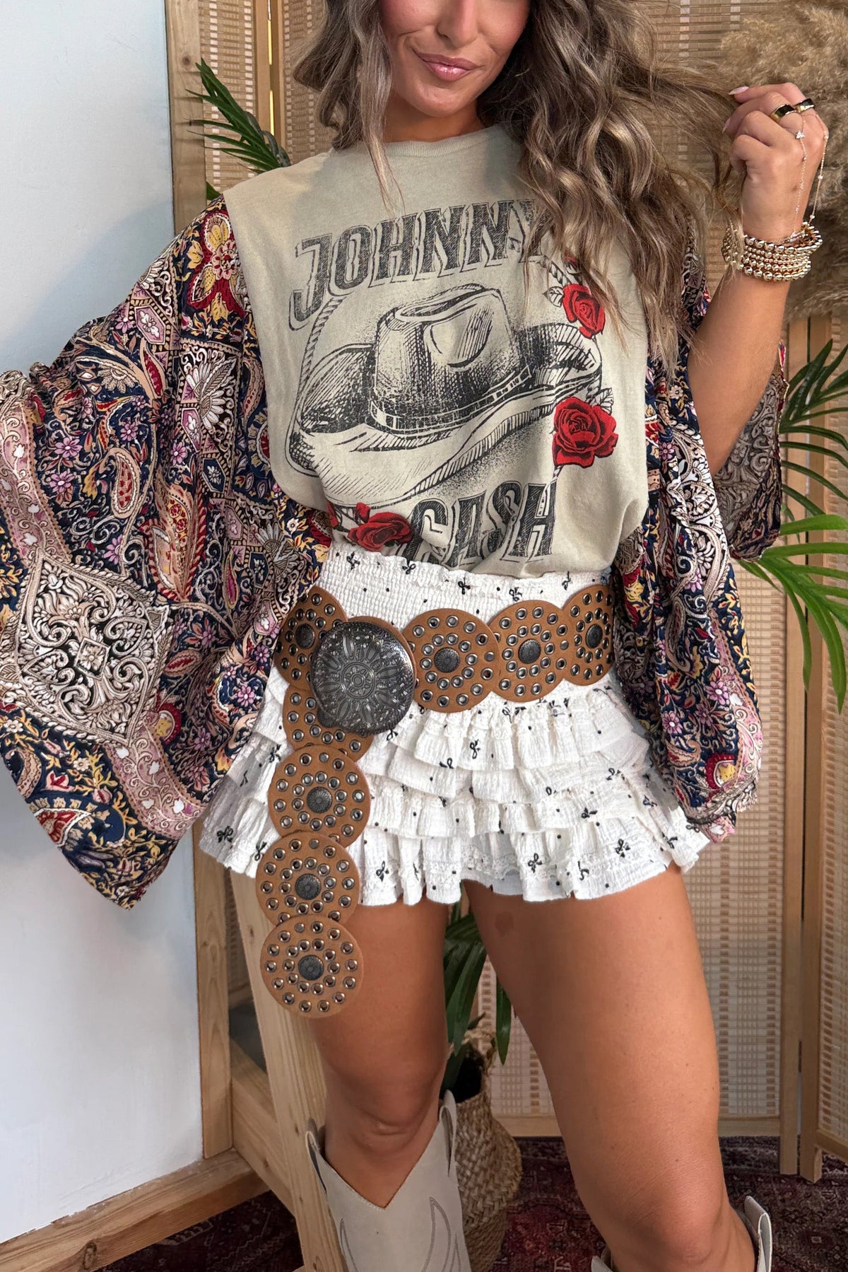 Johnny Cash Mix & Match Tee Taupe Floral