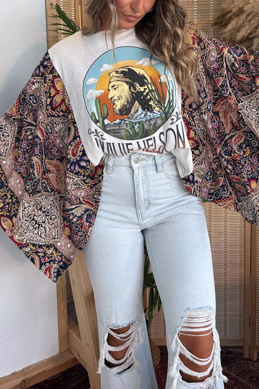 Willie Nelson Mix & Match Tee Cream Floral