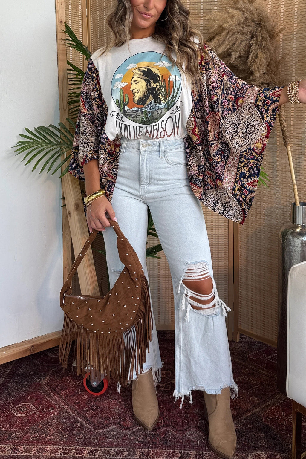 Willie Nelson Mix & Match Tee Cream Floral