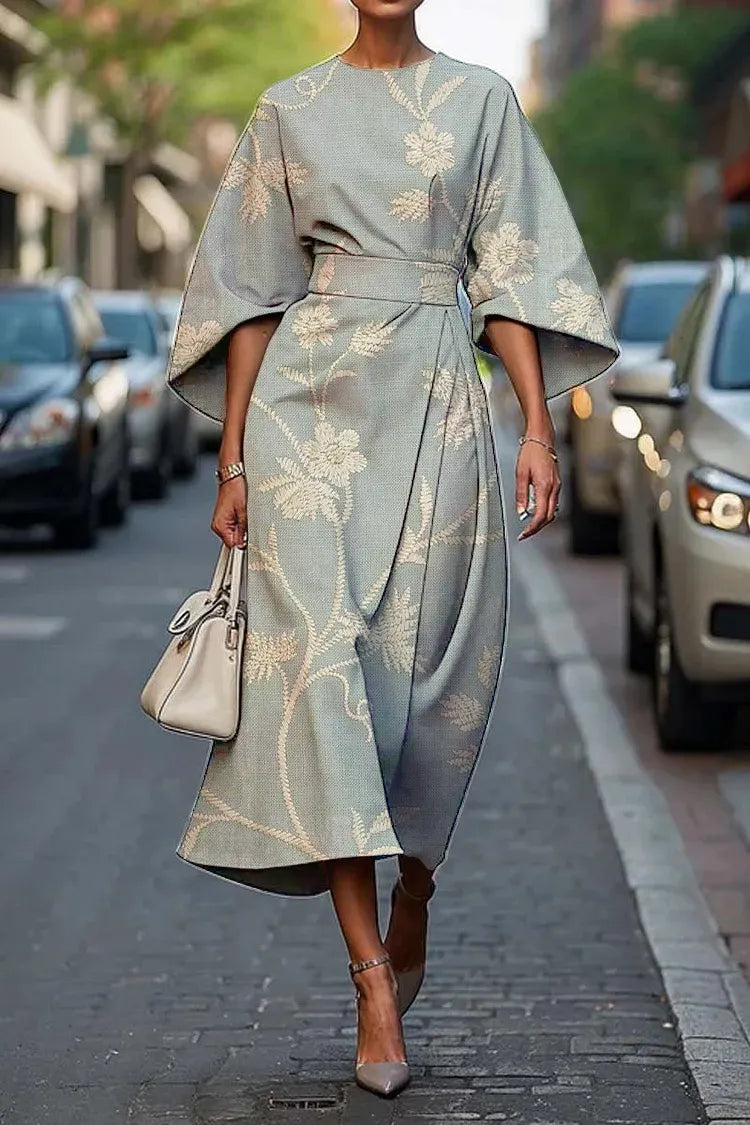 Women's Vintage Elegant Floral Print Midi Dress