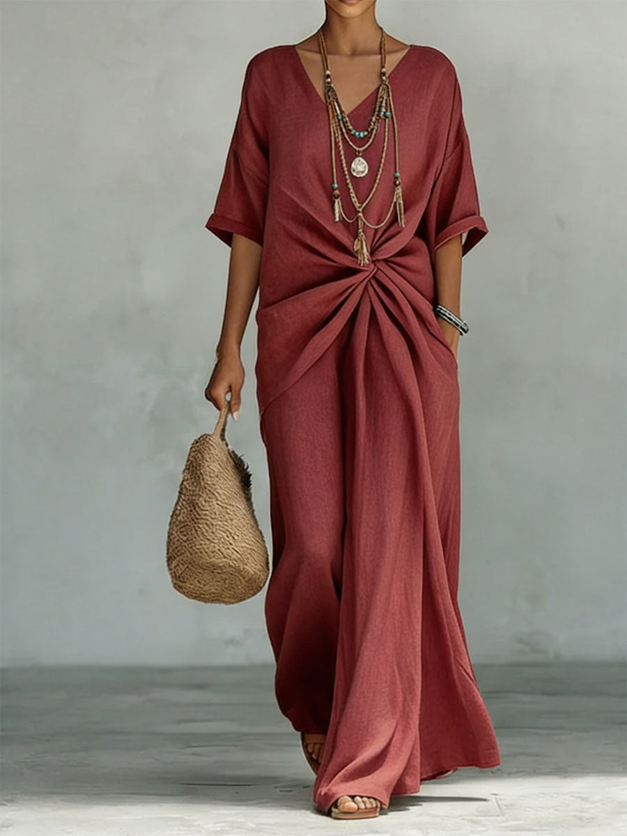 Comfortable & Loose-fitting Cotton-linen Two-piece Set