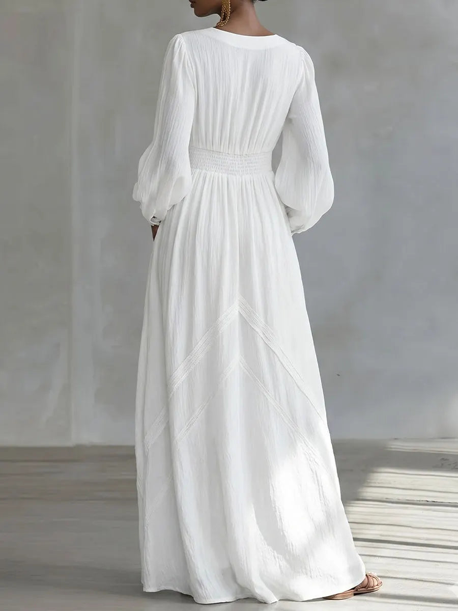 Women's Elegant 3D Floral Cotton-Linen Dress