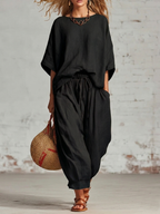 Cozy Loose-fitting Daily Wear Linen Two-piece Set