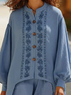 Women's Ethnic Comfortable Loose Top + Pants Cotton Linen Two-piece Set