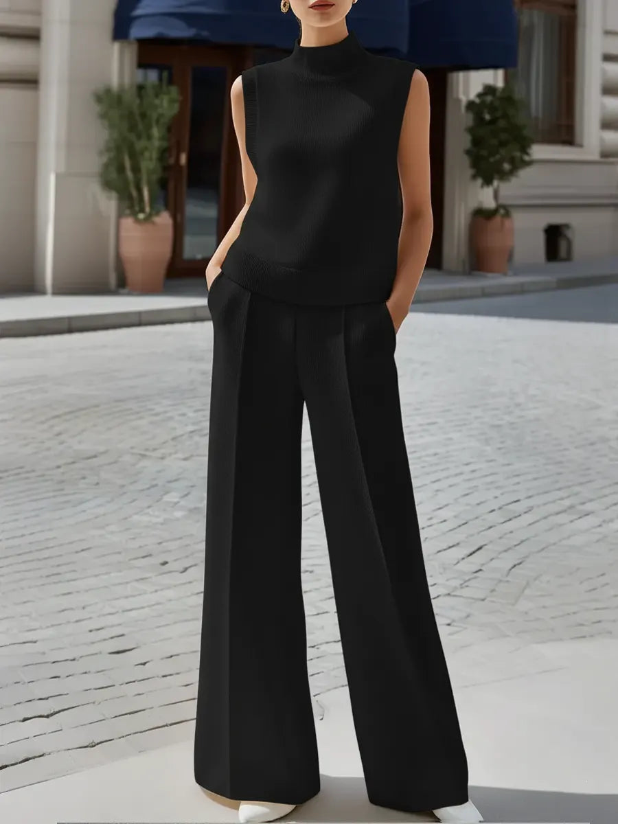 Women's Casual Simple Sleeveless Turtleneck Set