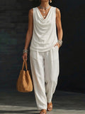Women's Sleeveless Cowl-neck Top And Pant Set