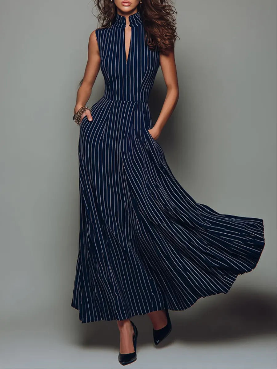 Women's Minimalist Striped Cotton Linen Dress