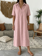 Women’s Cotton Linen Polo Dress – Casual Short Sleeve Summer Dress