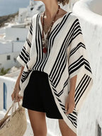 Women'S Casual V-Neck Holiday Style Striped Two-Piece Set