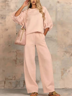 Stylish Cozy Shirt & Wide-leg Pants Linen Cotton Two-piece Set