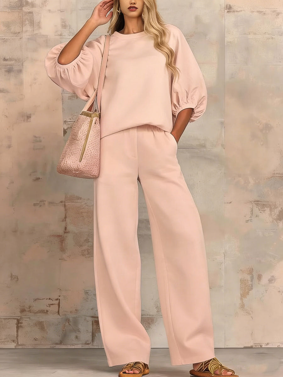 Stylish Cozy Shirt & Wide-leg Pants Linen Cotton Two-piece Set