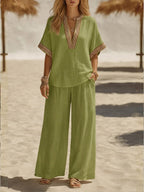 Casual Linen And Cotton Two-piece Set