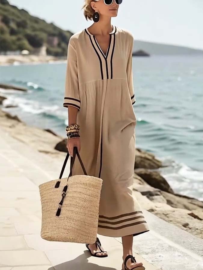 Women'S Loose Striped Print Dress